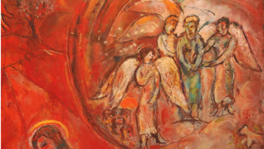 马克·夏加尔1966年创作的《三个天使》的细节